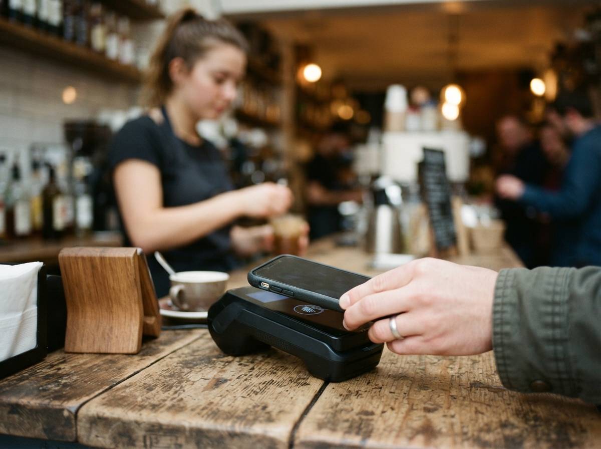 Close up of a hand holding a smartphone displaying a payment options screen inside a mobile app.