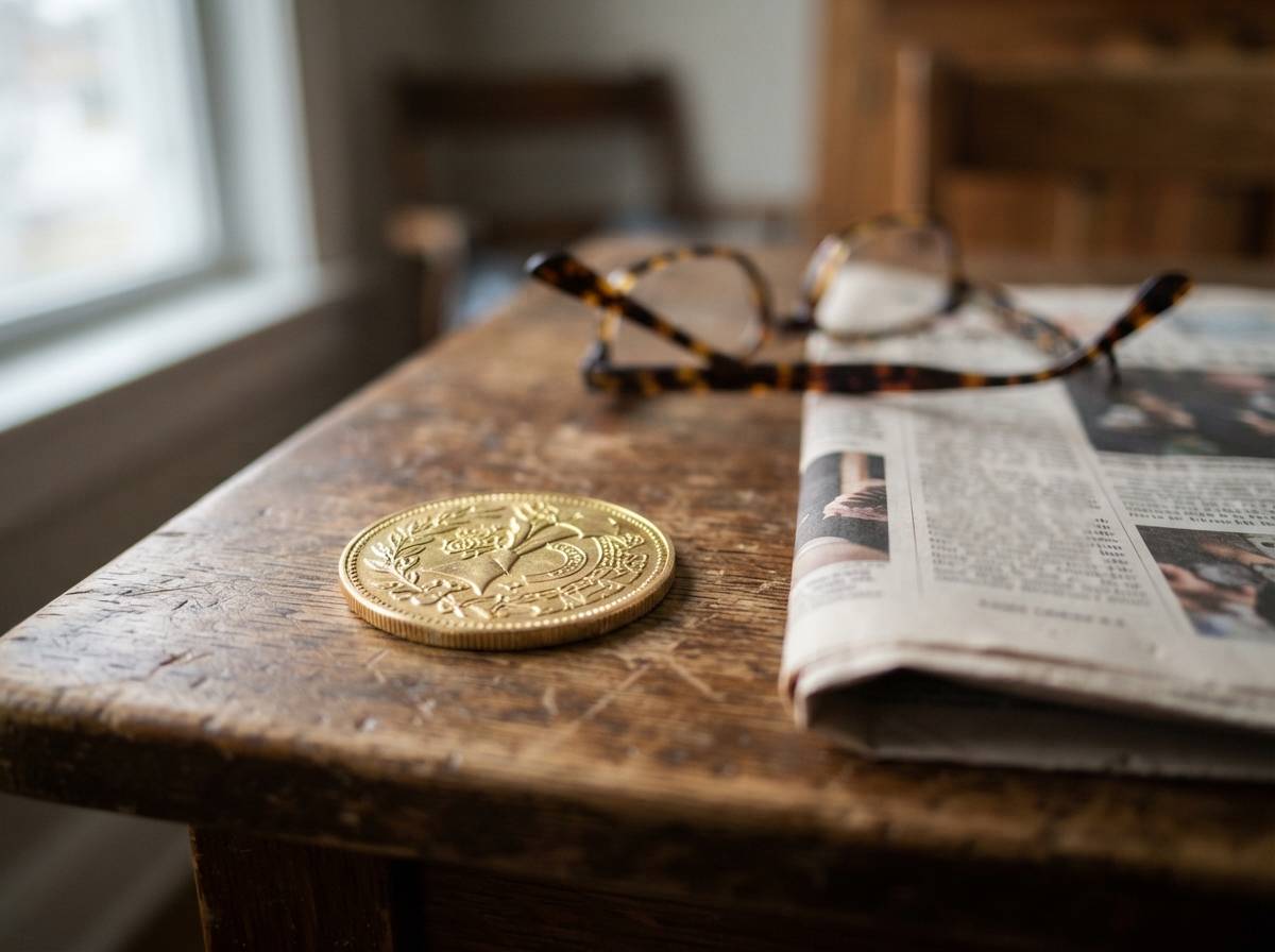 Close up of a trader's desk showing a laptop screen with a downward Bitcoin price chart.