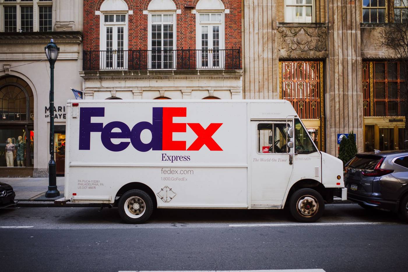 Fedex delivery truck urban street