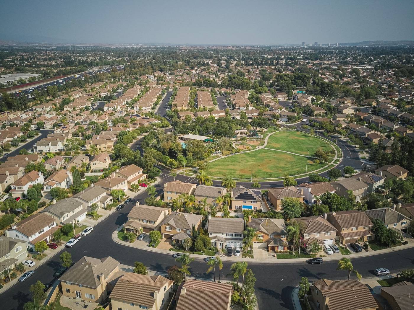 Suburban housing development aerial view