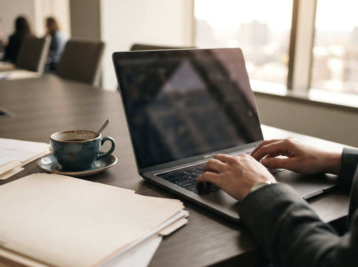 Two engineers review code together on a laptop in a sunlit office.